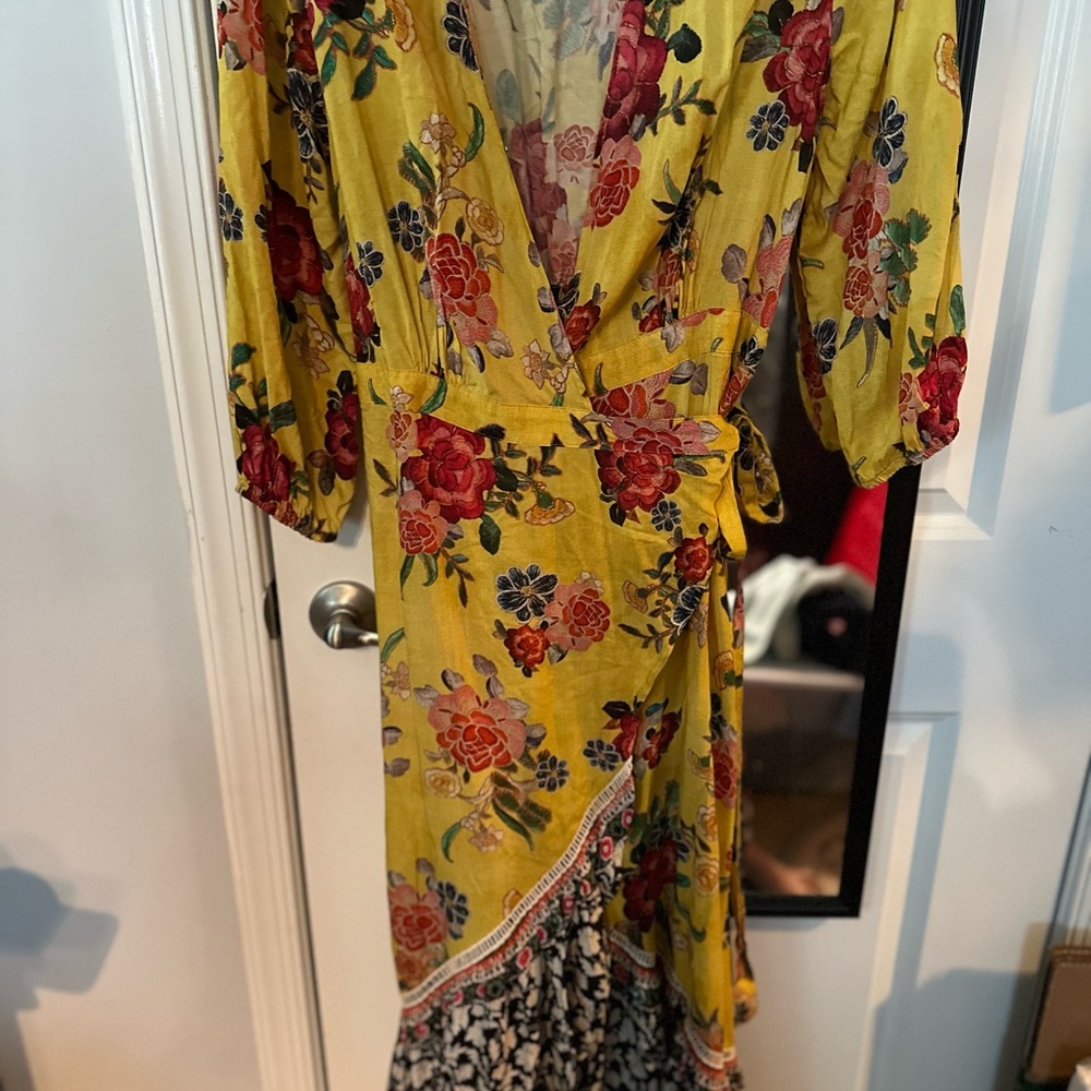 Anthropologie Yellow Floral Maxi Wrap Dress